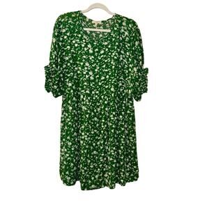 Easel Mini Dress Short Sleeve Green and White Floral Size Small Boho Flowy